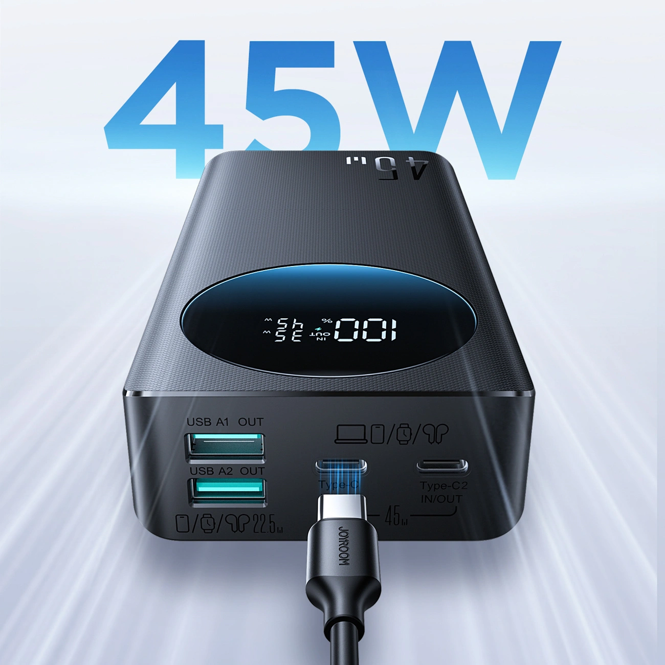 Powerbank Joyroom JR-PBF02 Pro, 20000mAh, 45W, QC + PD, 2 x USB-A - 2 x USB-C, Czarny