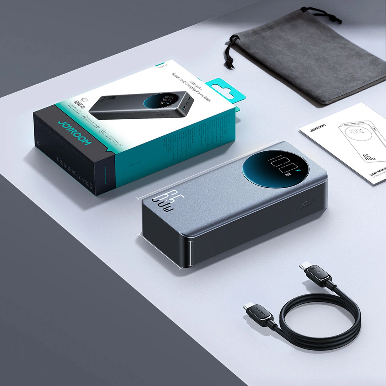 Powerbank Joyroom JR-PBF05 Pro, 30000mAh, 65W, QC + PD, 1 x USB-A - 2 x USB-C, Czarny