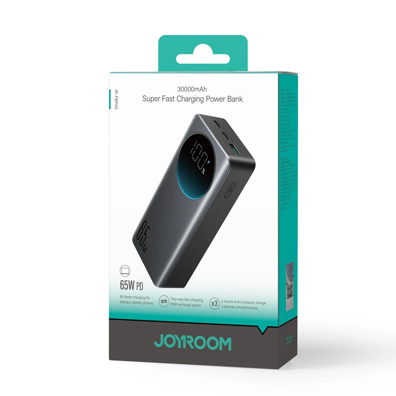Powerbank Joyroom JR-PBF05 Pro, 30000mAh, 65W, QC + PD, 1 x USB-A - 2 x USB-C, Czarny