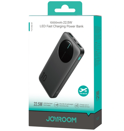 Joyroom JR-PBF12 Pro External Battery, 10000mAh, 22.5W, QC + PD, 1 x USB-C - 2 x USB-A, Black