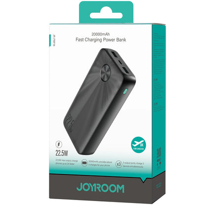 Bateria zewnętrzna Joyroom JR-PBF16, 20000 mAh, 22,5 W, QC + PD, 1 x USB-C - 2 x USB-A, czarna 