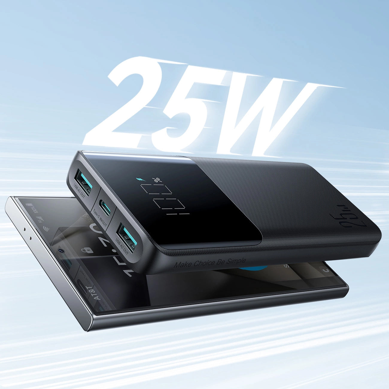 Zewnętrzna bateria Joyroom JR-PBF20, 10000mAh, 25W, QC + PD, 1 x USB-C - 2 x USB-A, Czarna