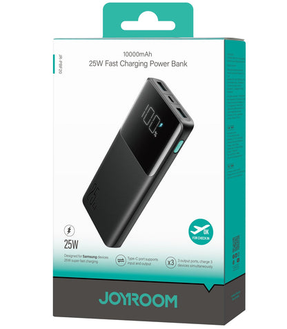 Zewnętrzna bateria Joyroom JR-PBF20, 10000mAh, 25W, QC + PD, 1 x USB-C - 2 x USB-A, Czarna