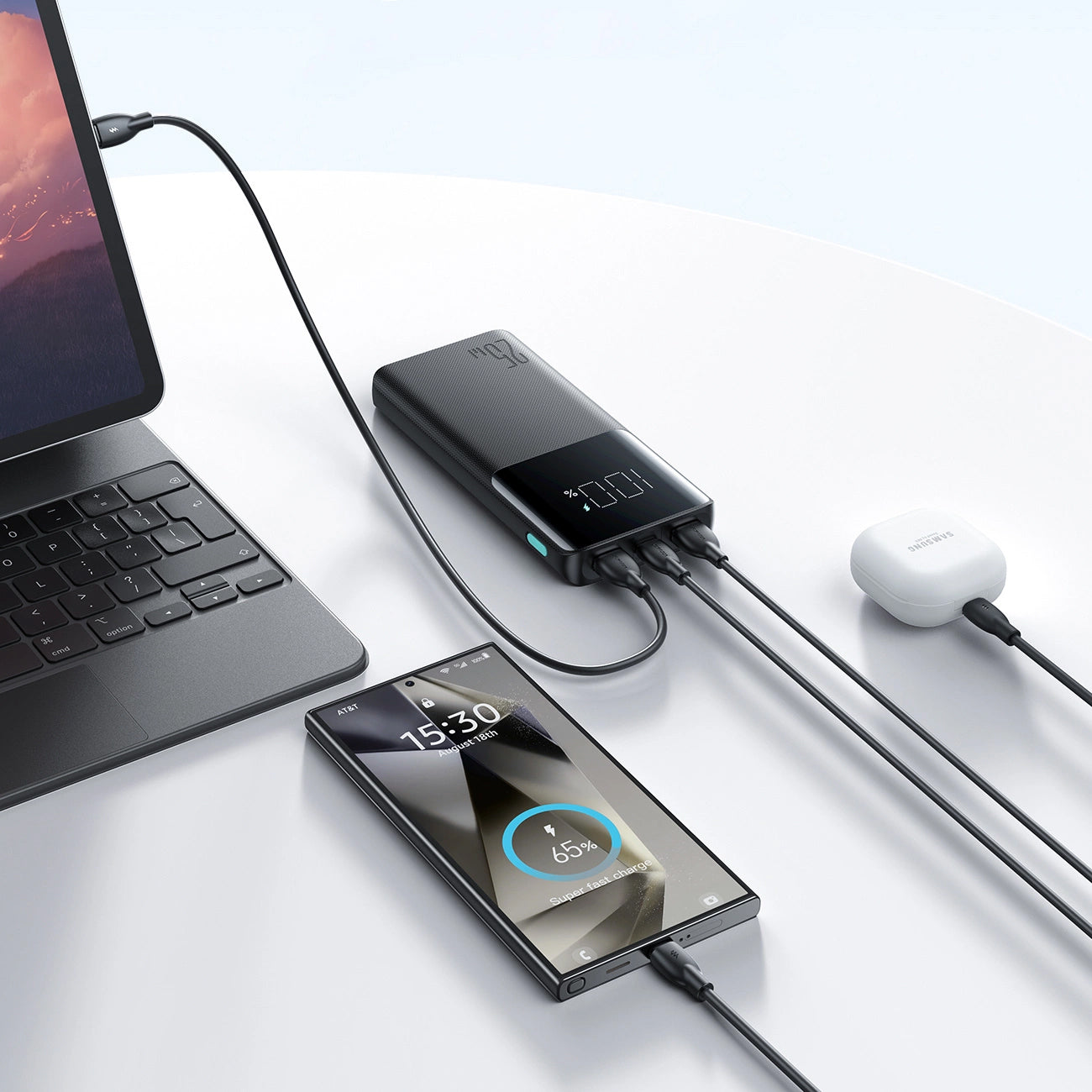 Zewnętrzna bateria Joyroom JR-PBF20, 10000mAh, 25W, QC + PD, 1 x USB-C - 2 x USB-A, Czarna