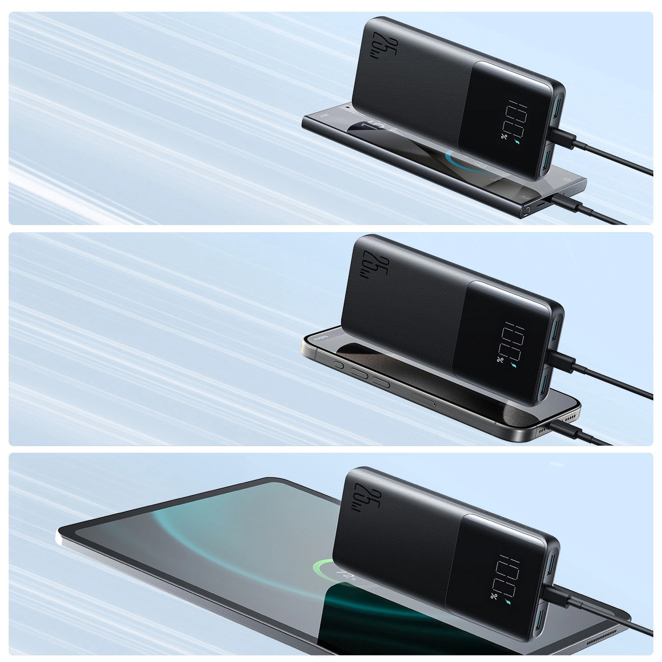 Zewnętrzna bateria Joyroom JR-PBF20, 10000mAh, 25W, QC + PD, 1 x USB-C - 2 x USB-A, Czarna