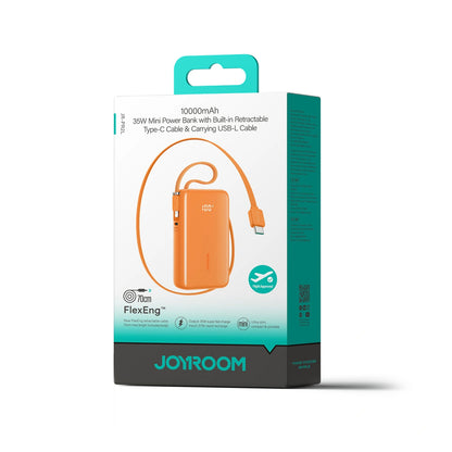 Joyroom JR-PR2L External Battery, 10000mAh, 35W, QC + PD, 1 x Lightning - 2 x USB-C, Orange