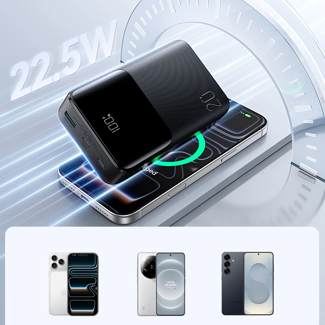 Joyroom JR-QP192 External Battery, 20000mAh, 22.5W, QC + PD, 1 x USB-A - 2 x USB-C, Black