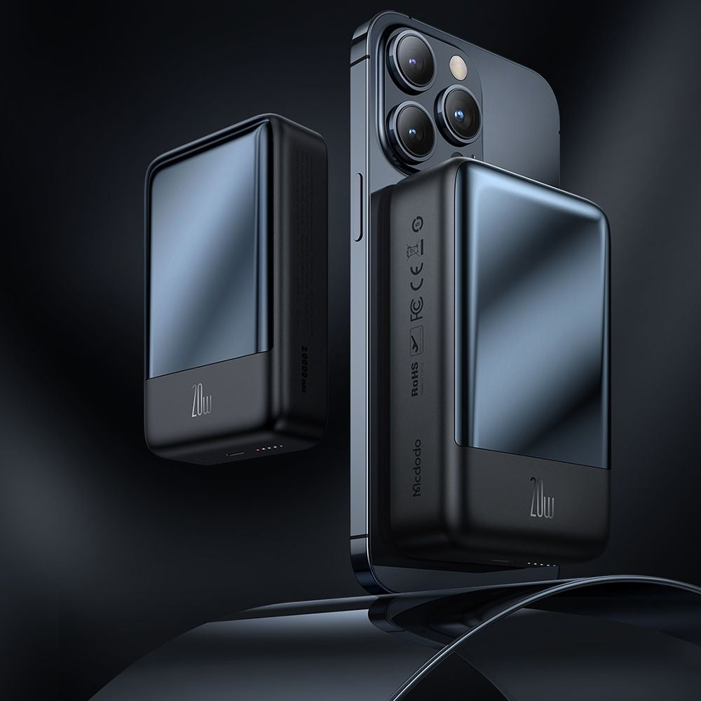 McDodo MC-5021 Ambilight Wireless External Battery, 20000mAh, 20W, PD + FQI, 1 x QI - 1 x USB-C, Black