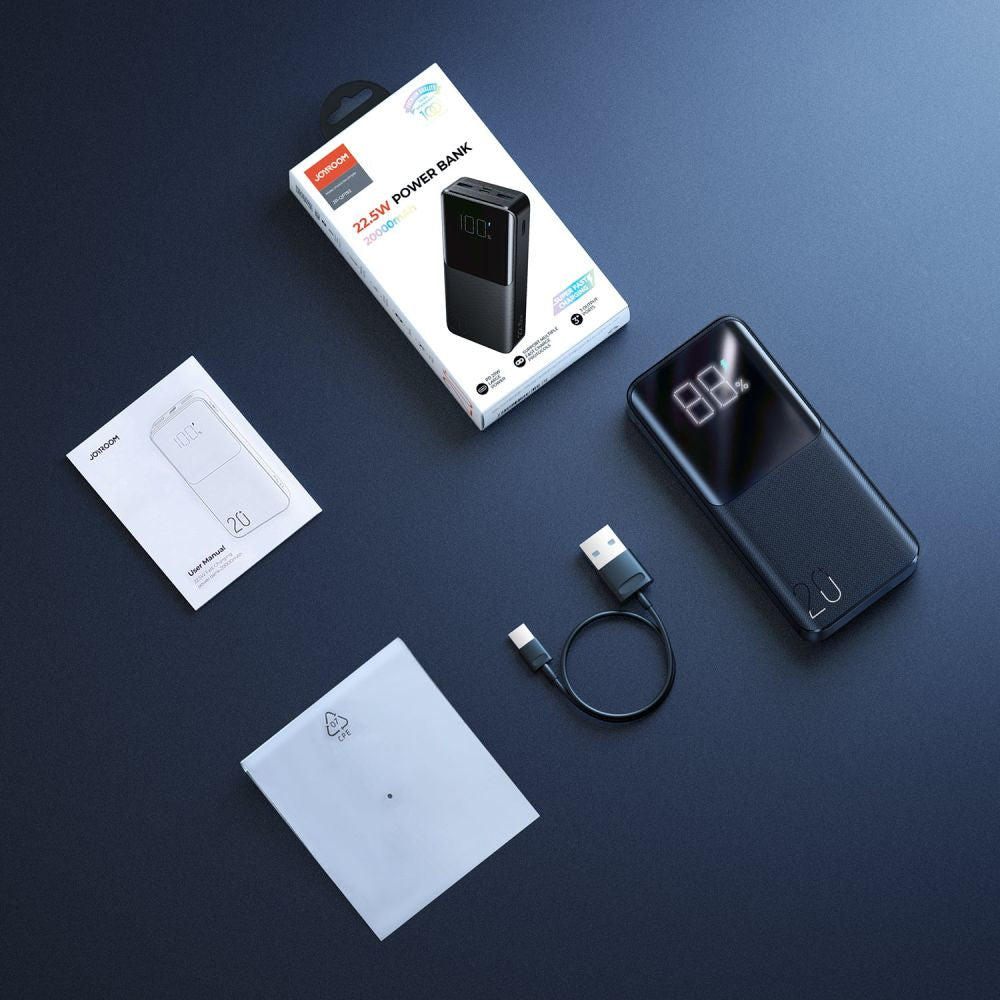 Zewnętrzna bateria Joyroom, 20000mAh, 22.5W, QC + PD, 1 x USB-C - 2 x USB-A, Czarna JR-QP192