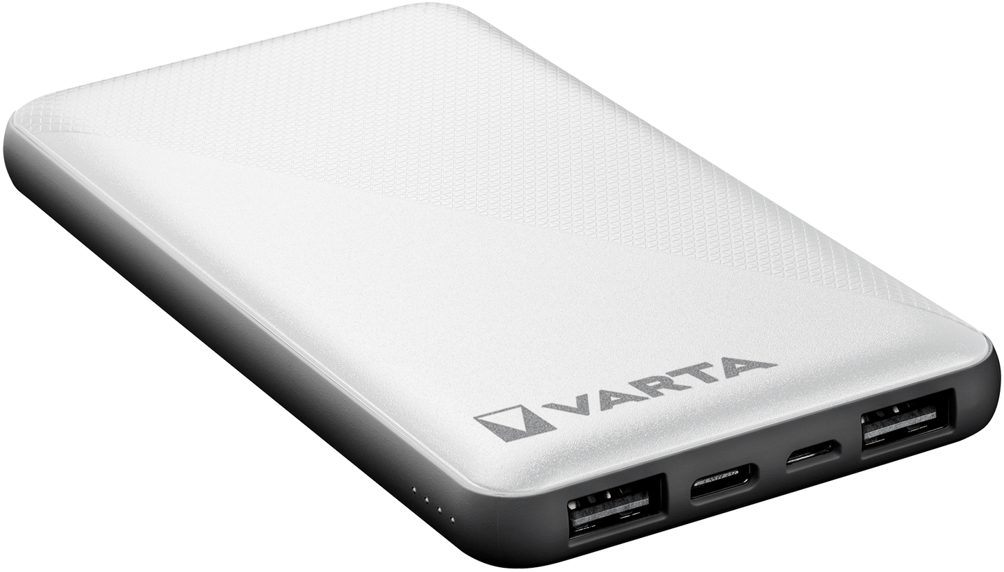 Bateria zewnętrzna Varta Energy, 10000 mAh, 15 W, 2 x USB-A - 1 x USB-C, biała