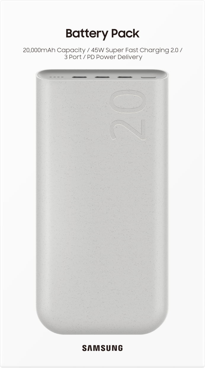 Bateria zewnętrzna Samsung, 20000 mAh, 45 W, PD, 3 x USB-C, beżowa EB-P4520XUEGEU 