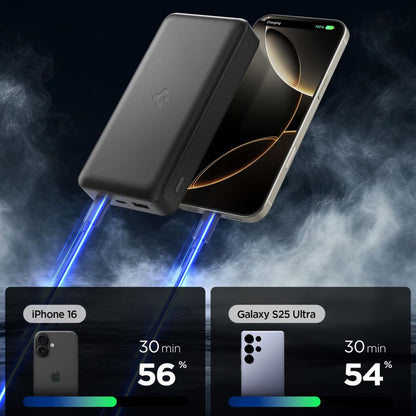 Zewnętrzna bateria Spigen, 20000mAh, 30W, QC + PD, 1 x USB-A - 2 x USB-C, Czarna