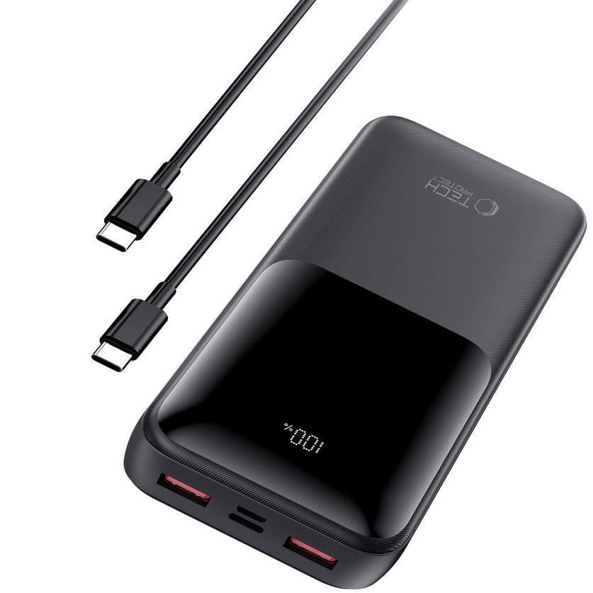 Tech-Protect PB02 External Battery, 20000mAh, 22.5W, QC + PD, 1 x USB-C - 2 x USB-A, Black