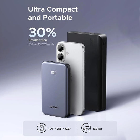 Zewnętrzna bateria UGREEN 75131B, 10000mAh, 22.5W, QC + PD, 1 x USB-A - 1 x USB-C, Szara