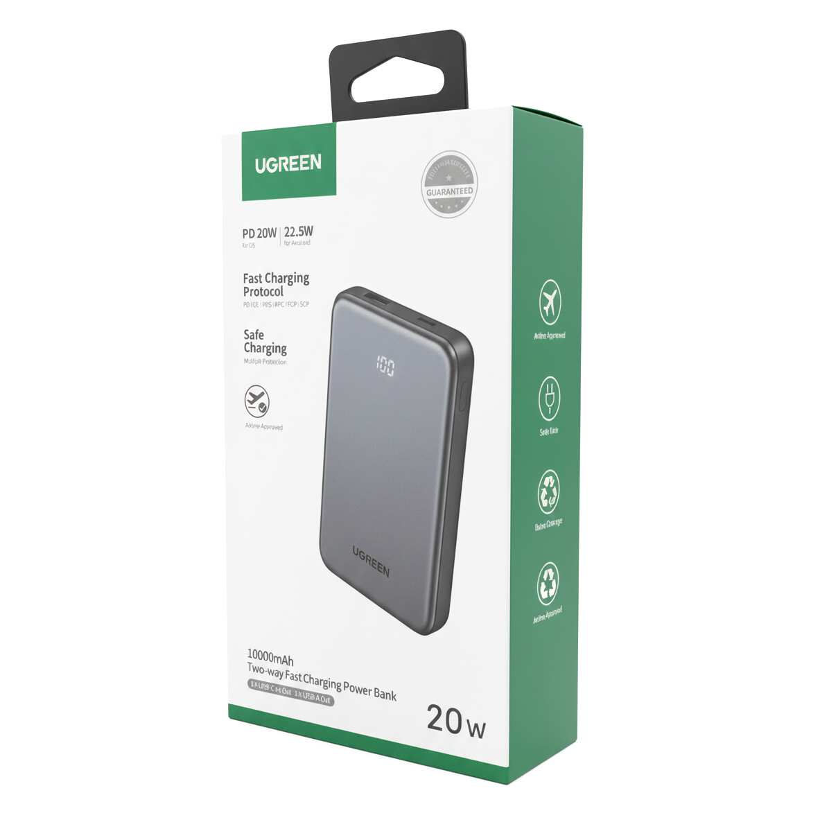 Zewnętrzna bateria UGREEN 75131B, 10000mAh, 22.5W, QC + PD, 1 x USB-A - 1 x USB-C, Szara