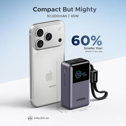 Powerbank UGREEN Nexode Pro PB727 (85301B), 10000mAh, 55W, QC + PD, 1 x USB-A - 2 x USB-C, Szary