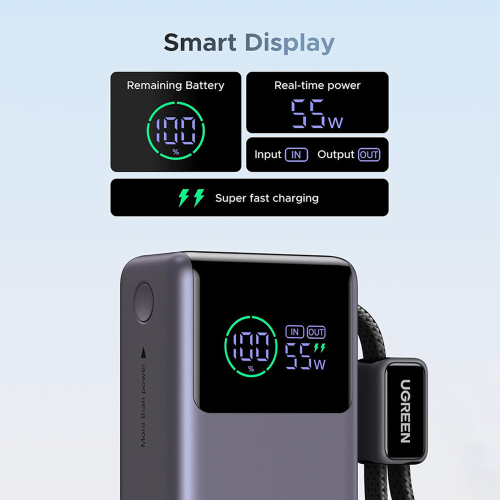 Powerbank UGREEN Nexode Pro PB727 (85301B), 10000mAh, 55W, QC + PD, 1 x USB-A - 2 x USB-C, Szary