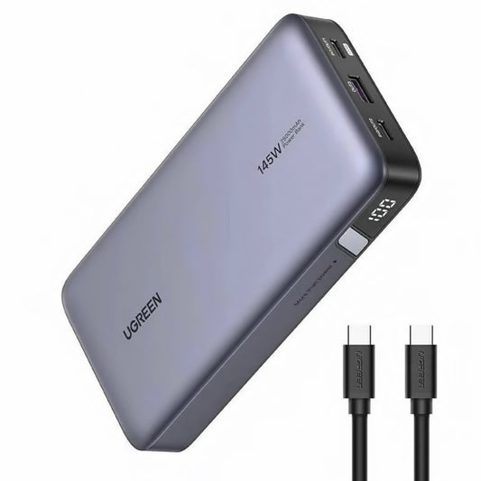 Zewnętrzna bateria UGREEN PB205, 25000mAh, 145W, QC + PD, 1 x USB-A - 2 x USB-C, Szara