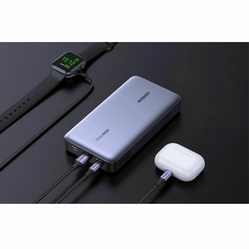 Zewnętrzna bateria UGREEN PB205, 25000mAh, 145W, QC + PD, 1 x USB-A - 2 x USB-C, Szara