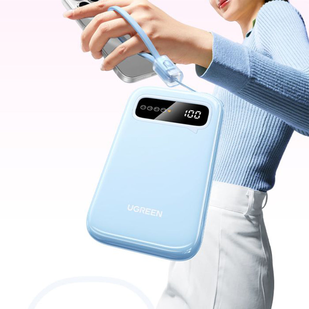 Zewnętrzna bateria UGREEN PB522, 10000mAh, 20W, QC + PD, 1 x USB-A - 1 x USB-C, Niebieska