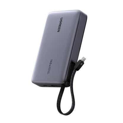Zewnętrzna bateria UGREEN PB551 (55992), 20000mAh, 145W, QC + PD, 1 x USB-A - 2 x USB-C, Szara