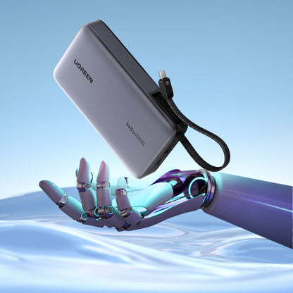Zewnętrzna bateria UGREEN PB551 (55992), 20000mAh, 145W, QC + PD, 1 x USB-A - 2 x USB-C, Szara