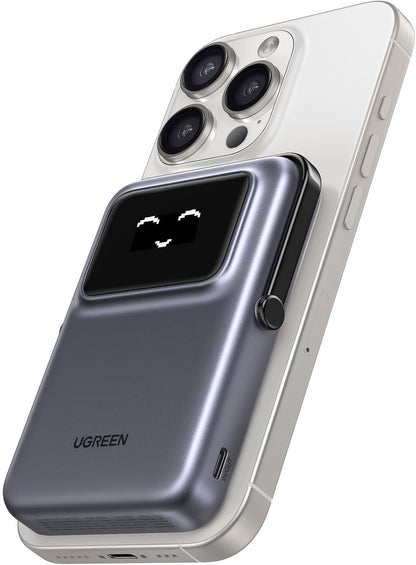 UGREEN PB572 Uno Wireless External Battery, 10000mAh, 20W, PD + FQI, 1 x QI - 1 x USB-C, Gray