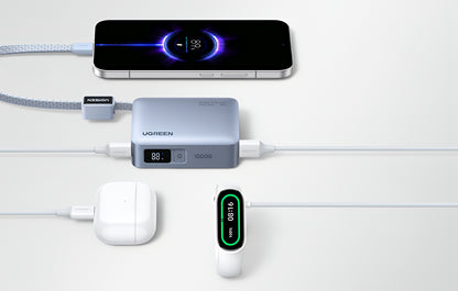 UGREEN PB584 External Battery (75173B), 10000mAh, 33W, QC + PD, 1 x USB-A - 2 x USB-C, Blue
