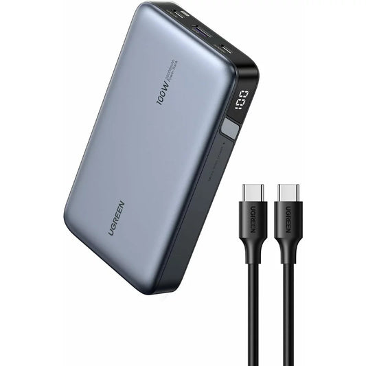 Zewnętrzna bateria UGREEN PB720 Nexode, 20000mAh, 100W, QC + PD, 1 x USB-A - 2 x USB-C, Szara
