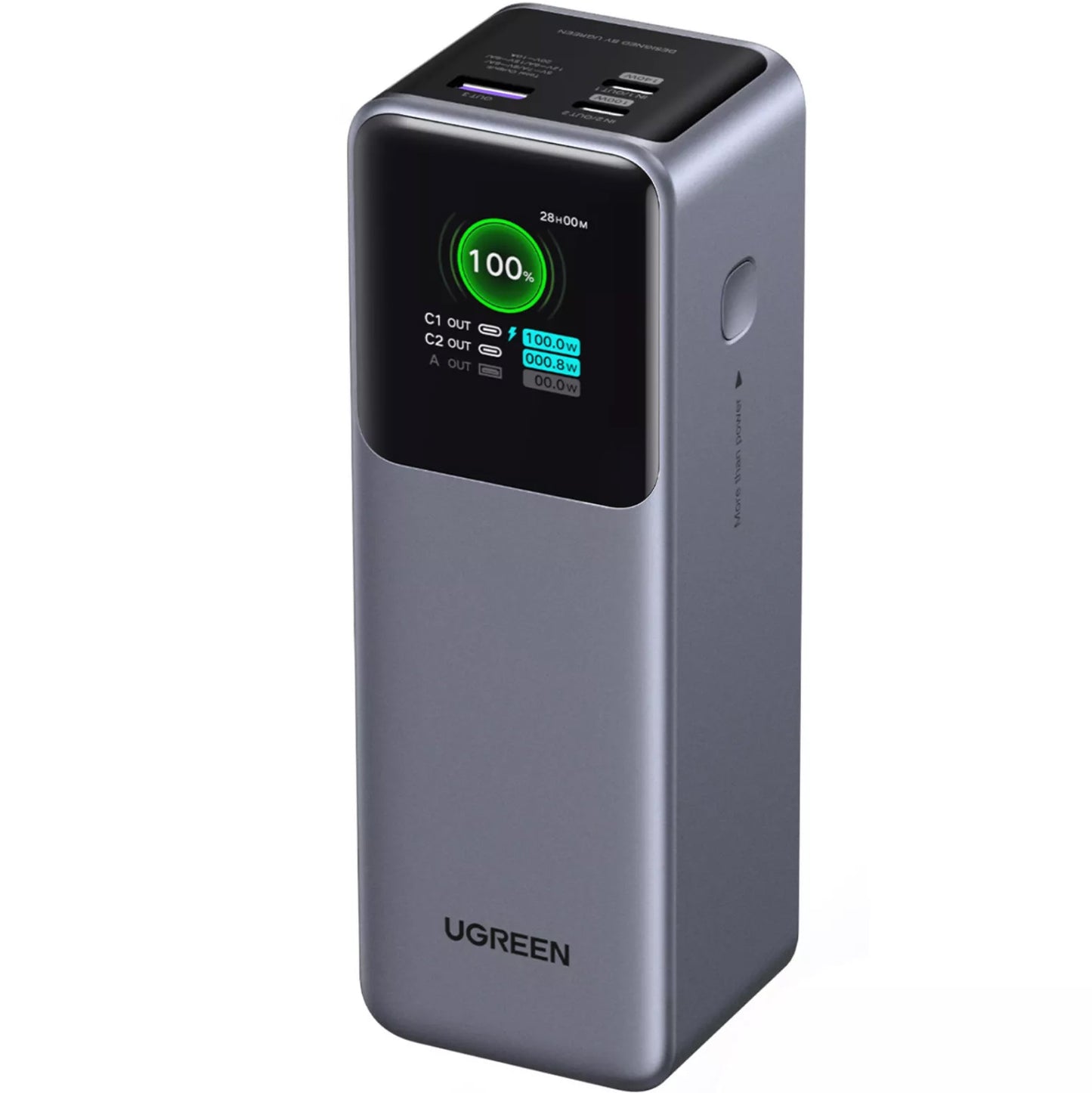 Zewnętrzna bateria UGREEN PB722, 25000mAh, 200W, QC + PD, 1 x USB-A - 2 x USB-C, Szara