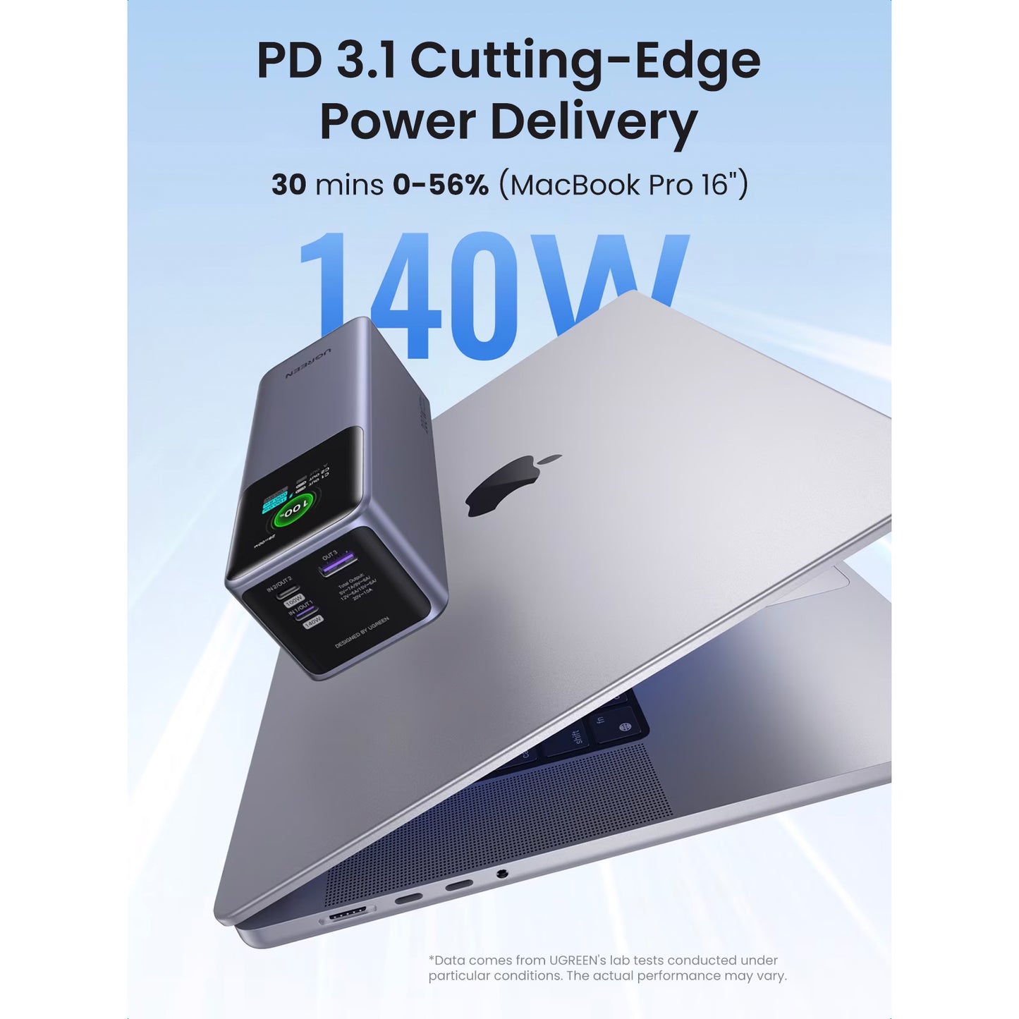 Zewnętrzna bateria UGREEN PB722, 25000mAh, 200W, QC + PD, 1 x USB-A - 2 x USB-C, Szara