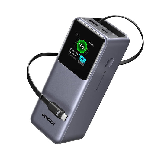 Zewnętrzna bateria UGREEN PB726 (55987B), 20000mAh, 165W, QC + PD, 1 x USB-A - 2 x USB-C, Szara