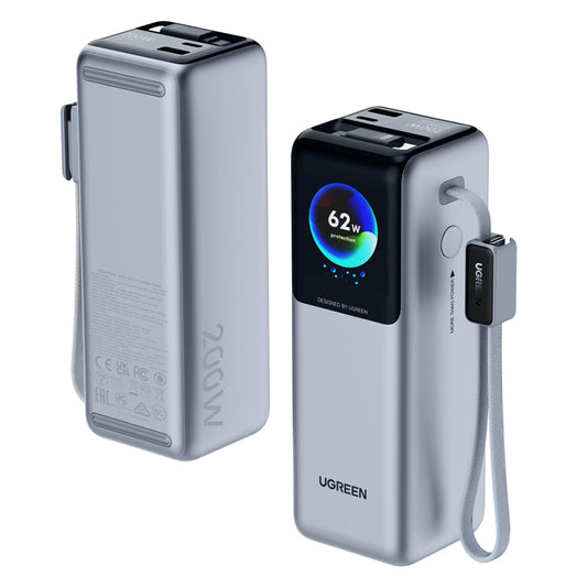 Powerbank UGREEN PB728 (75702B), 25000mAh, 200W, QC + PD, 1 x USB-A - 3 x USB-C, Szary