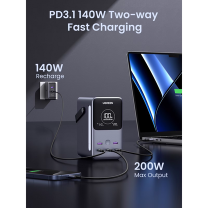 Powerbank UGREEN PB770, 48000mAh, 300W, QC + PD, 2 x USB-A - 3 x USB-C, Szary, Ponownie zapakowany