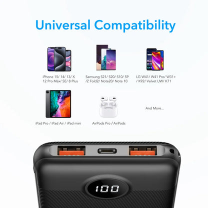 External Battery Veger L10S, 10000mAh, 20W, QC + PD, 1 x USB-C - 2 x USB-A, Black