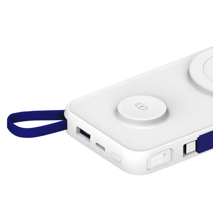 Zewnętrzna bateria bezprzewodowa 3MK PastelUp, 10000mAh, 22.5W, QC + PD + FQI, 1 x USB-A - 1 x USB-C - 2 x QI, Biała