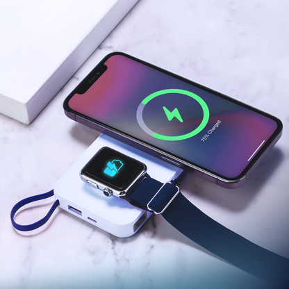 Zewnętrzna bateria bezprzewodowa 3MK PastelUp, 10000mAh, 22.5W, QC + PD + FQI, 1 x USB-A - 1 x USB-C - 2 x QI, Biała