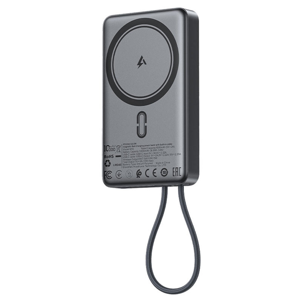 Zewnętrzna bateria bezprzewodowa Acefast M18, 10000mAh, 22.5W, PD + FQI, 1 x QI - 2 x USB-C, Czarna