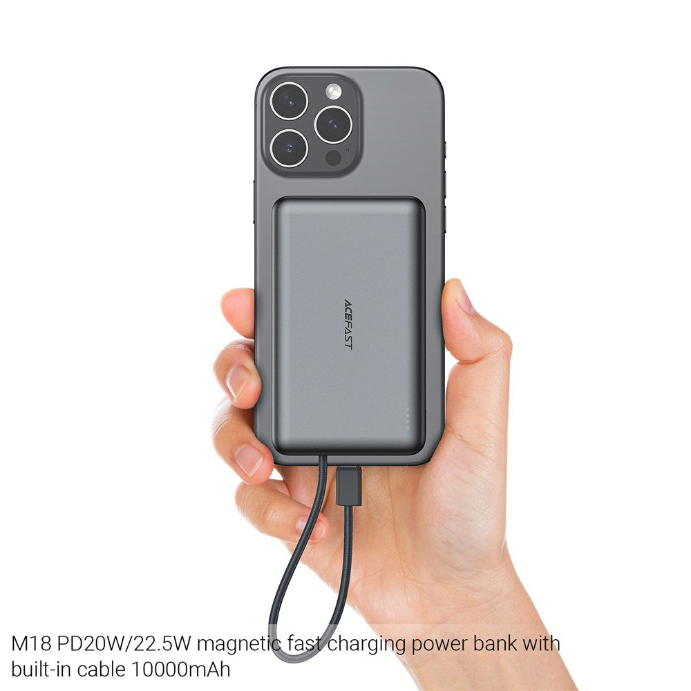 Zewnętrzna bateria bezprzewodowa Acefast M18, 10000mAh, 22.5W, PD + FQI, 1 x QI - 2 x USB-C, Czarna