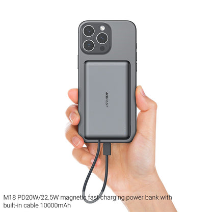 Zewnętrzna bateria bezprzewodowa Acefast M18, 10000mAh, 22.5W, PD + FQI, 1 x QI - 2 x USB-C, Czarna
