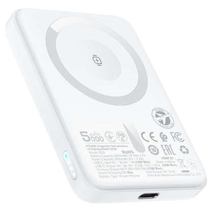 Zewnętrzna bateria bezprzewodowa Acefast M25, 5000mAh, 20W, PD + FQI, 1 x QI - 1 x USB-C, Biała