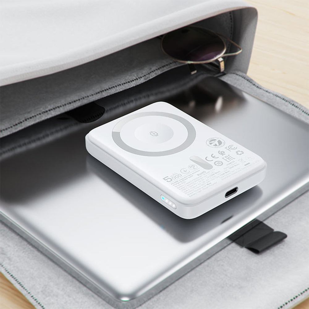 Zewnętrzna bateria bezprzewodowa Acefast M25, 5000mAh, 20W, PD + FQI, 1 x QI - 1 x USB-C, Biała