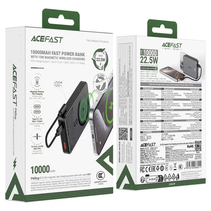 Zewnętrzna bateria bezprzewodowa Acefast M31, 10000mAh, 22.5W, QC + PD + FQI, 1 x QI - 1 x USB-A - 2 x USB-C, Czarna