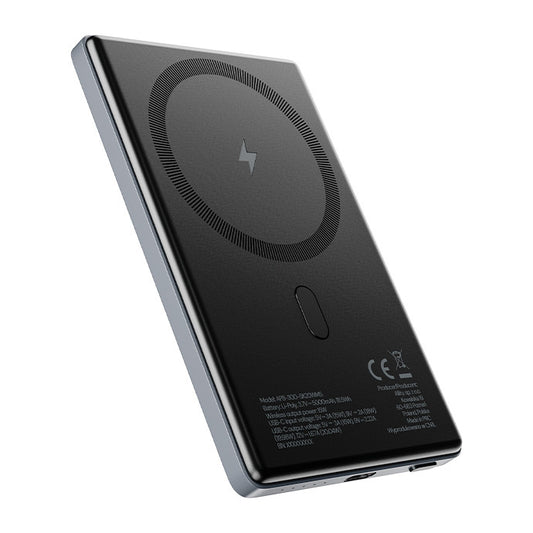 Zewnętrzna bateria bezprzewodowa Allity. APB-300, 5000mAh, 20W, PD + QC, 1 x QI - 1 x USB-C, Szary