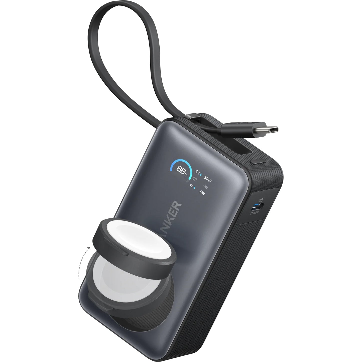 Zewnętrzna bateria bezprzewodowa Anker MagGo, 10000mAh, 35W, PD + QI, 1 x QI - 2 x USB-C, Czarna A1657H11