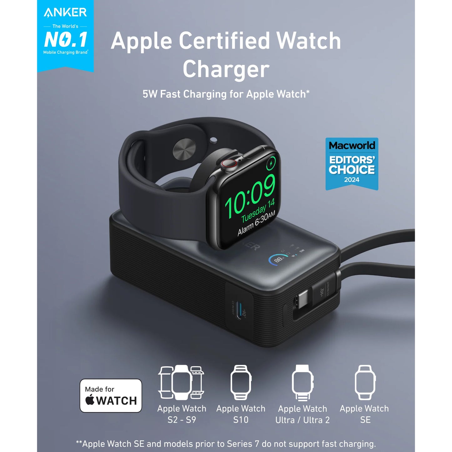 Zewnętrzna bateria bezprzewodowa Anker MagGo, 10000mAh, 35W, PD + QI, 1 x QI - 2 x USB-C, Czarna A1657H11
