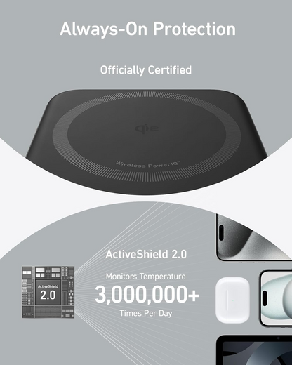 Anker MagGo Wireless External Battery, 10000mAh, 27W, PD + FQI, 1 x QI - 1 x USB-C, Black A1654011