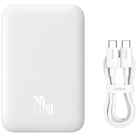 Baseus Magnetic Mini Wireless External Battery, 6000 mAh, 20 W, PD + FQI, 1 x QI - 1 x USB-C, biały