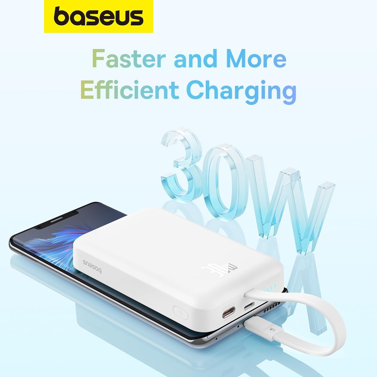 Zewnętrzna bateria bezprzewodowa Baseus Magnetic Mini, 10000mAh, 30W, PD + FQI, 1 x QI - 2 x USB-C, Biała P1002210B223-00