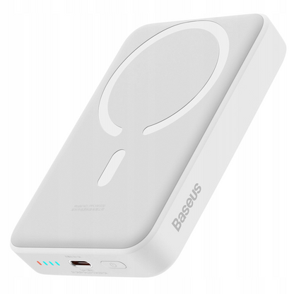 Zewnętrzna bateria bezprzewodowa Baseus Magnetic Mini, 10000mAh, 30W, PD + FQI, 1 x QI - 1 x USB-C, Biała PPCX110202